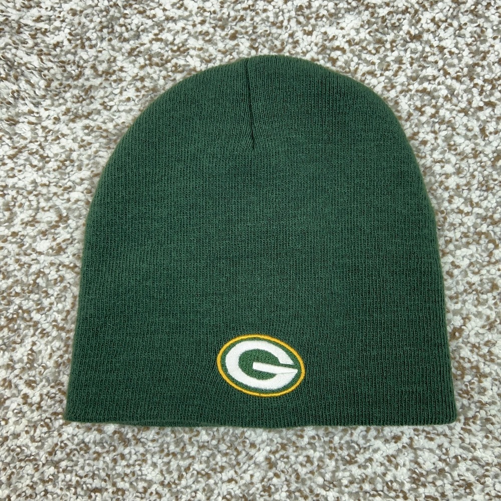Green Bay Packers Hat Beanie Mens Green Yellow NFL Football Knit Winter Cuffless